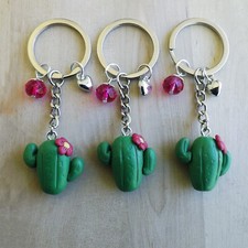 Portachiavi cactus con fiore in fimo fatto a mano
