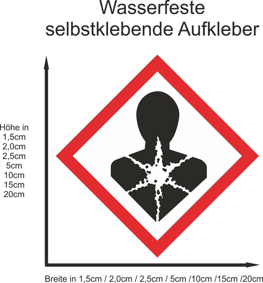 MEIN WANDBILD Hinweiß GHS Gesund­heits­gefahr Aufkleber Warnaufkleber Gefahr ab 1,5-20cm GHS08