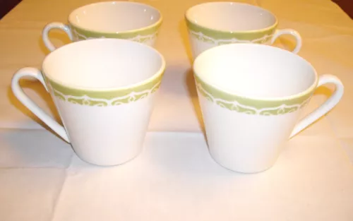 Vintage Syracuse China Syralite Olive Green Swirl Coffee Cups ~ Set of 4 ~