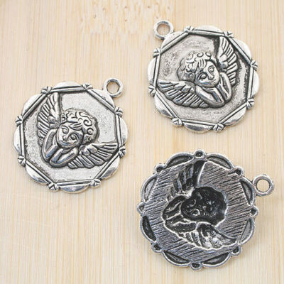 10pcs 25mm Antiqued Silver Round Angel Pendant Charm G0884 | eBay