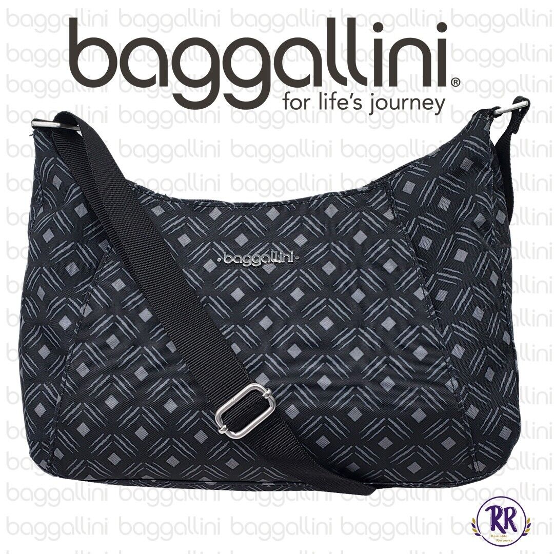 Baggallini Black Nylon With Gray Diamonds Pattern… - image 1