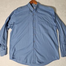 Izod 80  s 2 Ply Pinpoint Cotton Button Down Dress Shirt Size Large Mens Blue