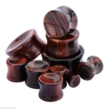 PAIR-Stone Tiger Eye Red Concave Saddle Flare Ear Plugs 06mm/2 Gauge 