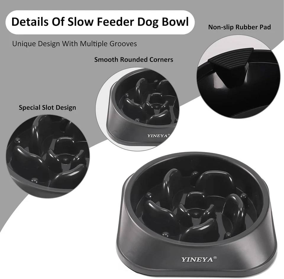 Pet Food Slow Eating Dish Feeder Bowl, Dogs, Cats, Interactive, 1~2 Cups (Black) - Image 4 of 4