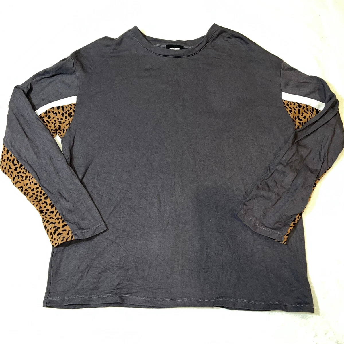 Women s Monrow Leopard Print Gray Sweatshirt Size Large