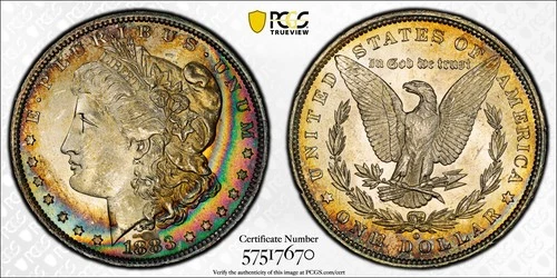 1883-O Morgan Silver Dollar PCGS MS66+ Rainbow Toned