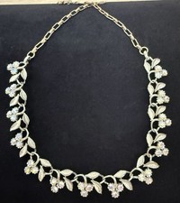 Vintage STAR Signed AB Rhinestone Silver Tone Leaf Collar Choker Necklace
