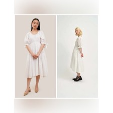 Eliza Faulkner Free People Jolen White Eyelet Dress Midi Puff Sleeve Small NWT
