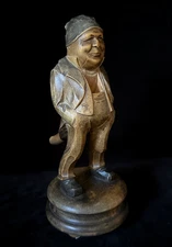 NUTCRACKER MUSIC BOX REVOLVING MAN SWISS Black Forest Wood Carved ANTIQUE c1900