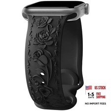 Floral Engraved Band Compatible with 38mm/40mm/41mm/42mm  Series 10 11  A-Black