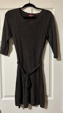 Merona Women's Size M Brown Cable Knit Sweater Dress Belted LagenLook Minimalist