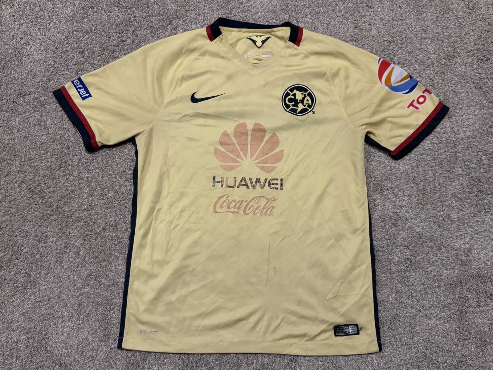 Club America Jersey Mens Medium Yellow Soccer Football Nike Dri Fit Huawei