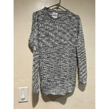 SWS Knitwear Mens Small Black White Marled Chunky Knit Crewneck Pullover Sweater