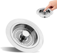 Kitchen Sink Drain Strainer  Stopper: Upgraded 3 in 1 SUS304 Stainless Steel Dr