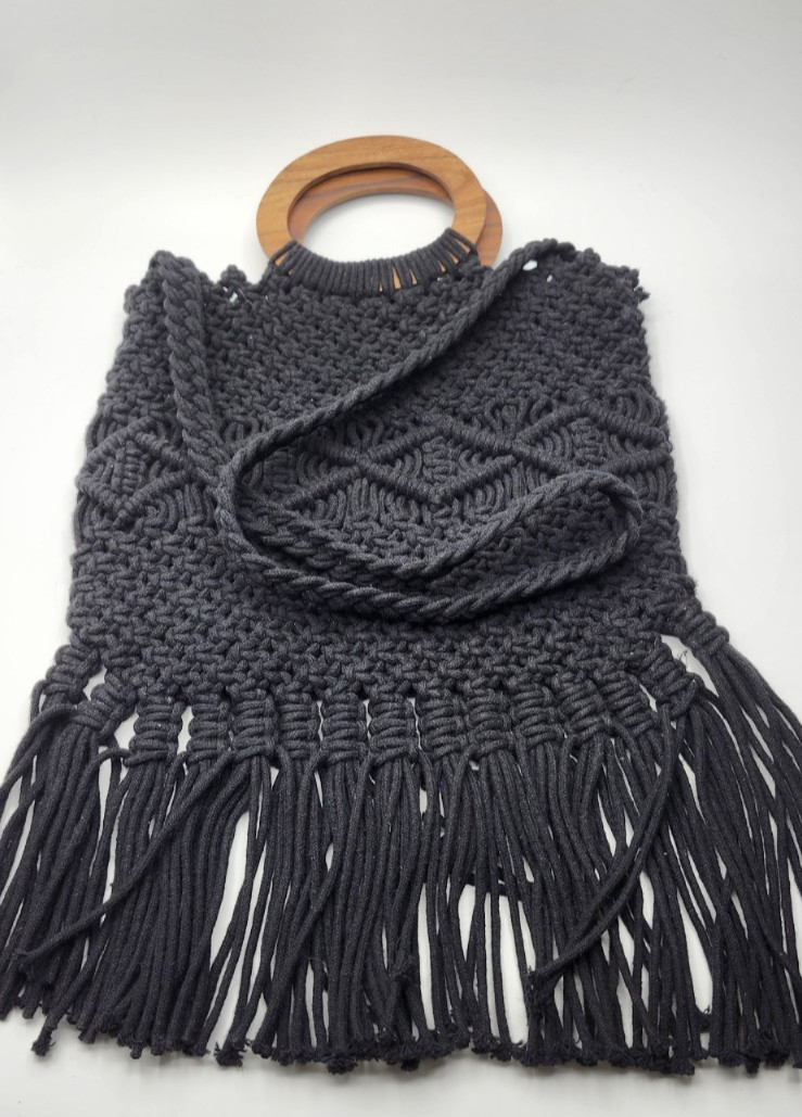 Danielle Nicole Black Macrame Crochet Fringe Cros… - image 1