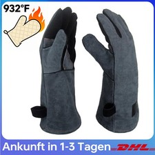 2x Kaminhandschuh Grillhandschuh aus Leder Feuerfest 932°F Schwarz 40cm x 14cm