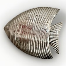 Silver Tone Metal Fish Wall Hanging Coastal Nautical Decor, Mid Century Modern