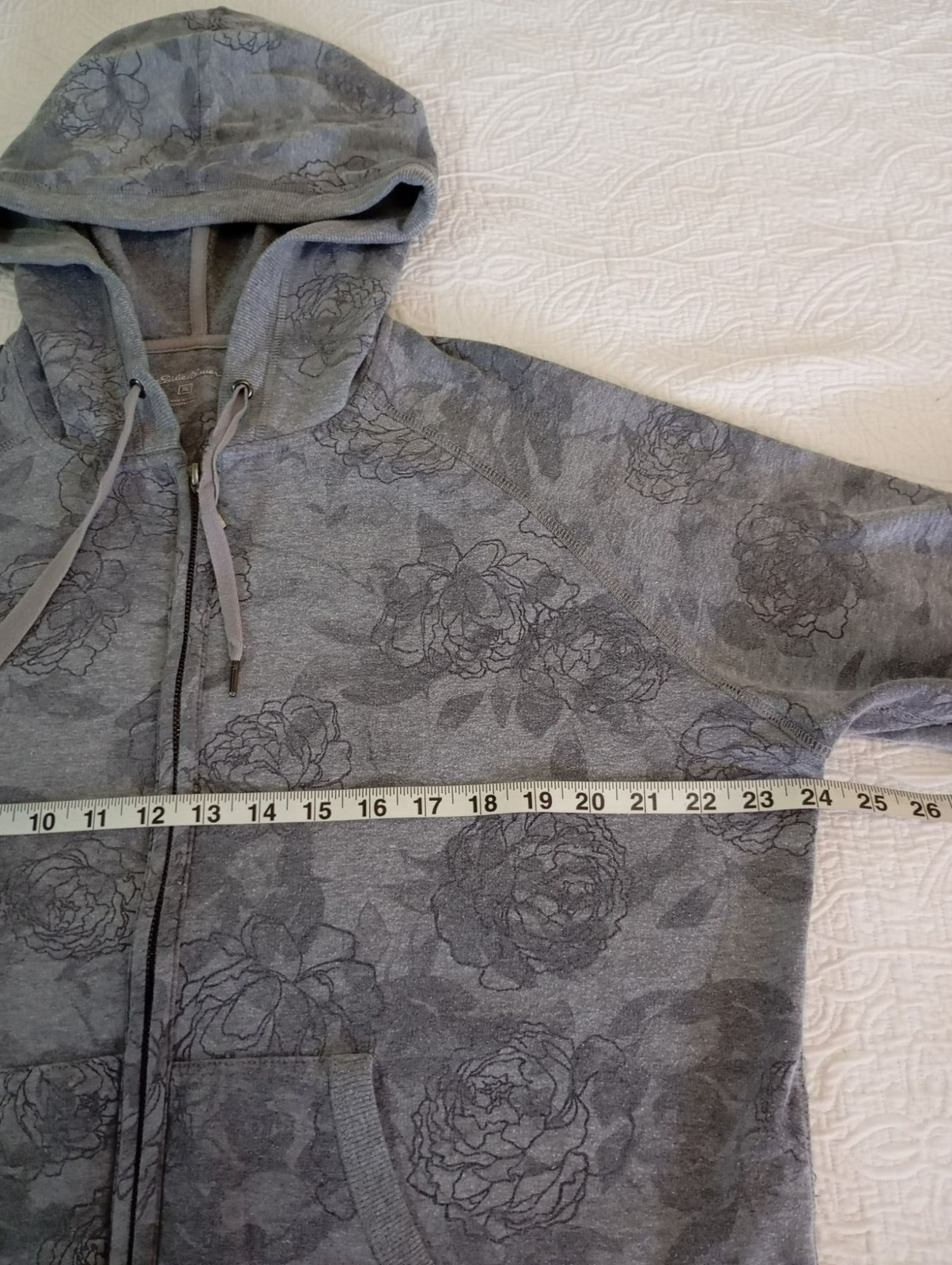 Drawstrigns Eddie Bauer Full-Zip Hoodie Womens Gray Floral With Drawstrings ...