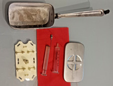 Kit medico vintage siringa vetro Apuleius Spadaro Ventura ago sterilizzatore '50