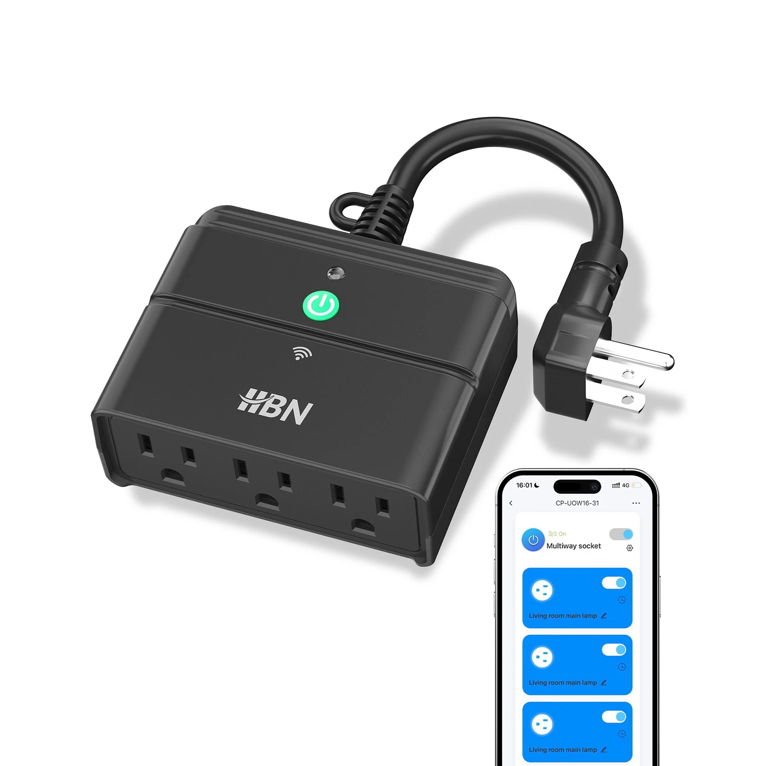 HBN WiFi Smart Plug with 3 Independent Outlets works with Alexa/Google Assistant