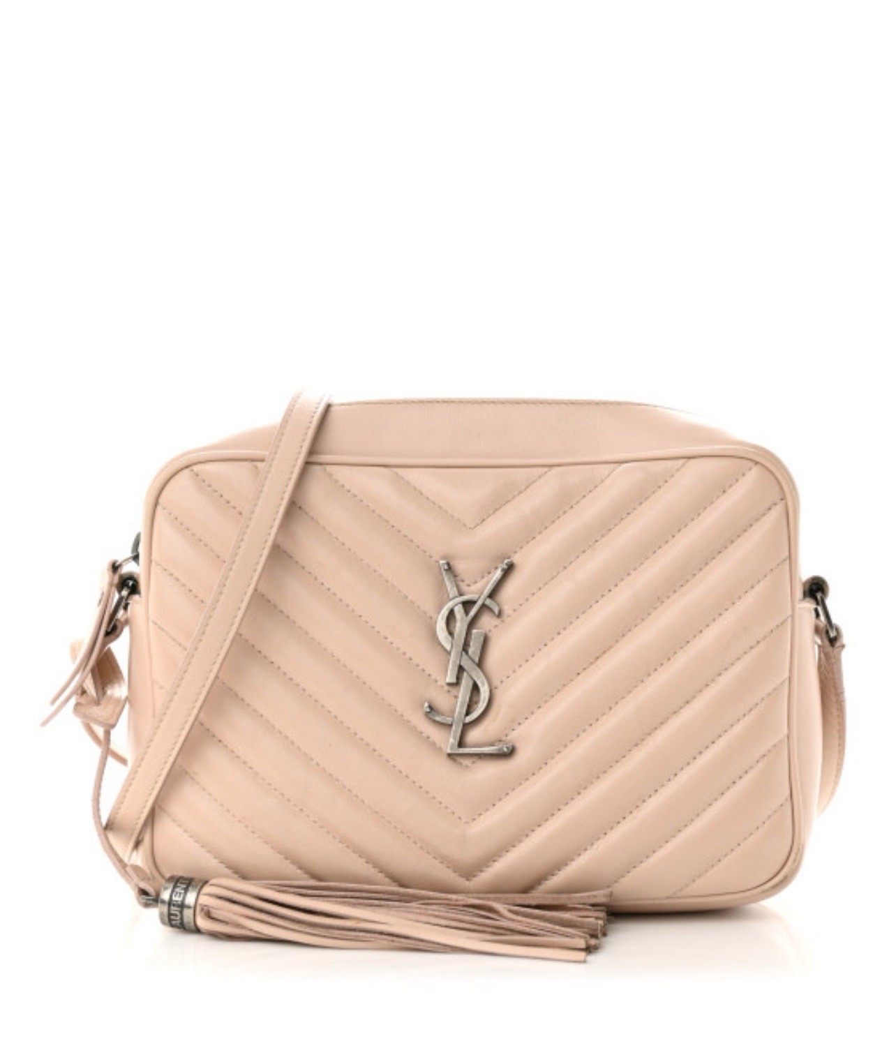 Borsa fotocamera SAINT LAURENT pelle di vitello matelasse monogramma Lou rosa marmo