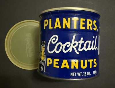 USED EMPTY TIN: Vintage PLANTERS Cocktail Peanuts Tin Can Metal w/plastic lid