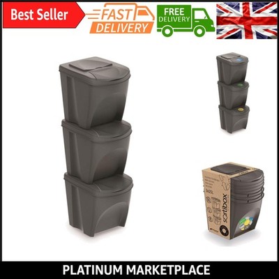 Sortibox Mülltonnenbehälter - 3x 25L grau Müll- & Mülltrennsystem für R...