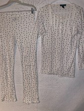 LAUREN Ralph Lauren Women's L Ivory Floral Cotton Thermal Waffle Pajama Set