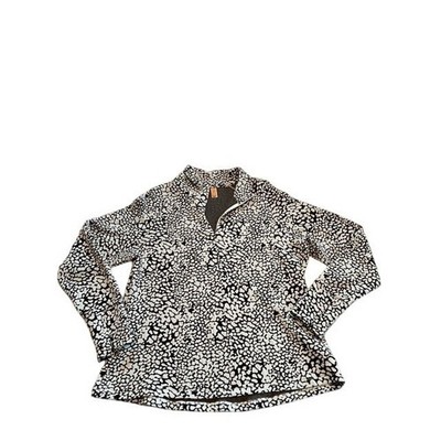 Lucy Women's XL Brown and White Animal Print Mock Neck Half Zip Pullover XL