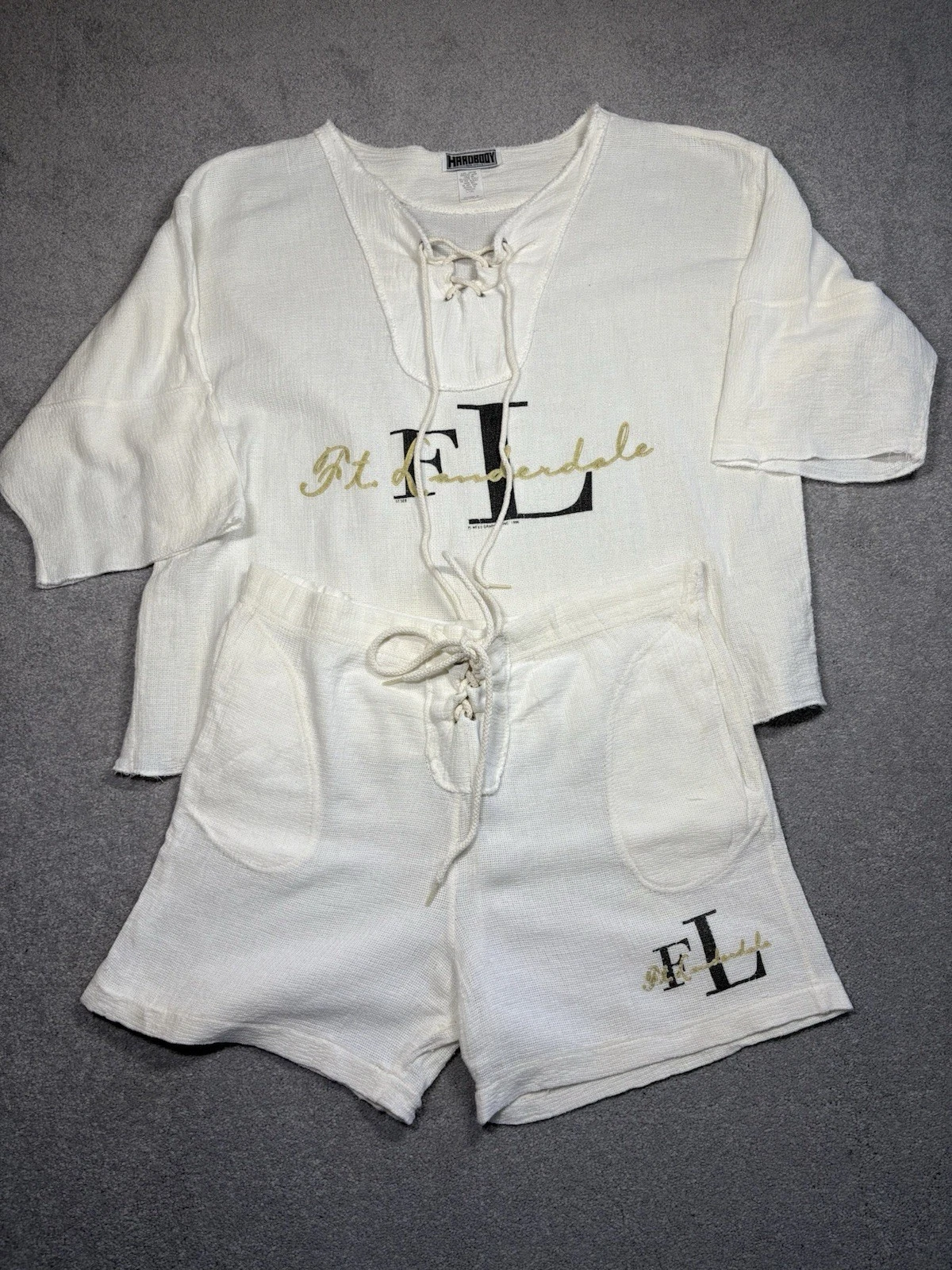Hardbody 90s Cropped Shirt & Short Set Women’s L/XL Beachwear Cotton Vintage