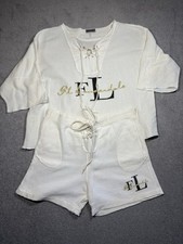 90s Hardbody Cropped Shirt Short Set Women  s L/XL Beachwear Cotton Vintage
