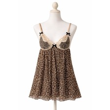 Victoria's Secret Leopard Babydoll Slip Lace Trim Sheer Y2K Coquette Lingerie L
