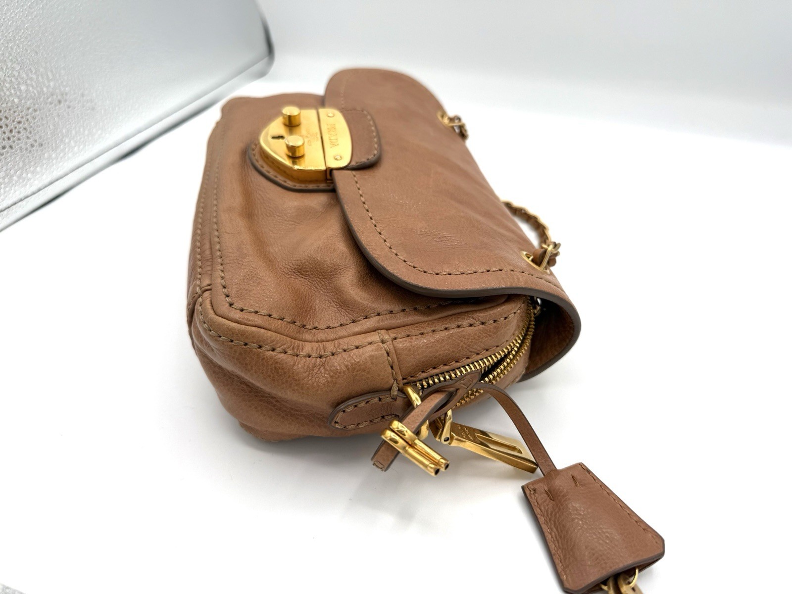 Prada Glance Brown Calfskin Chain Flap Bag thumbnail 6