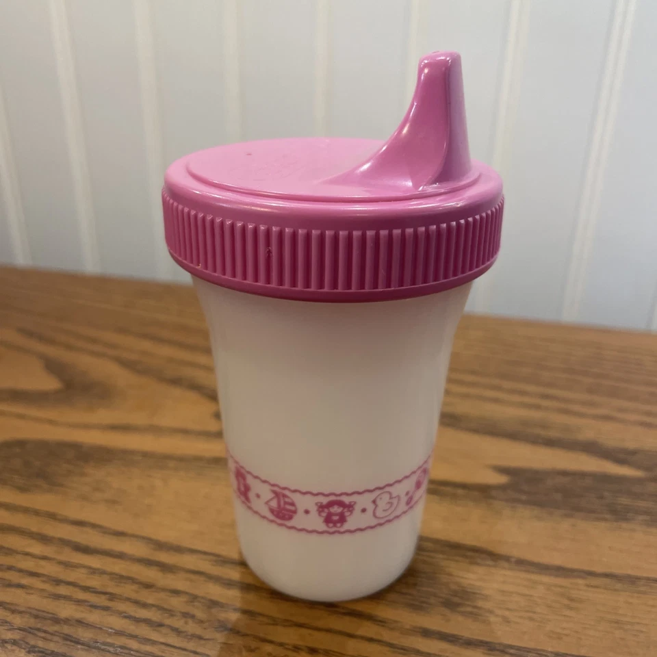 Taza para sorber vintage de plástico decorada rosa Playtex a prueba de derrames 6 oz EE. UU. Foto 3 de 4