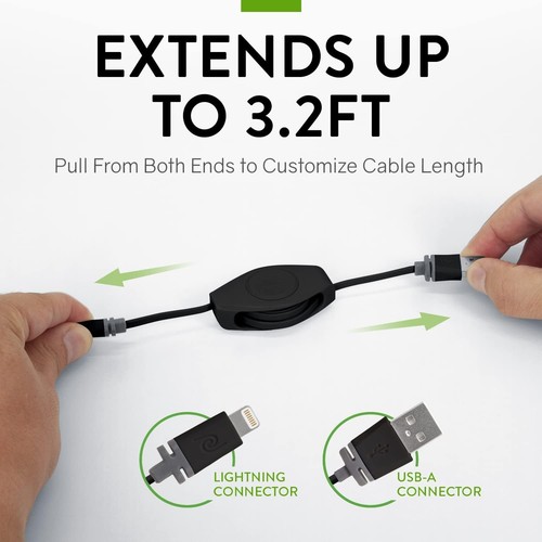 ReTrak Premier Retractable MFI Certified Lightning to USB Charge Sync 3FT Cable - Picture 3 of 6