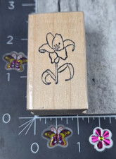 Flower Lily Stem Leaves Single Rubber Stamp Wood K24