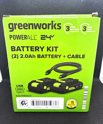 #ad Greenworks POWERALL 24V Li Ion Battery Kit 2 2.0Ah Batteries USB C Cable $30.00
