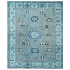 7'9"x9'6" Blue Overdyed Kazak Medallion Design Hand Knotted 100% Wool Rug R20449