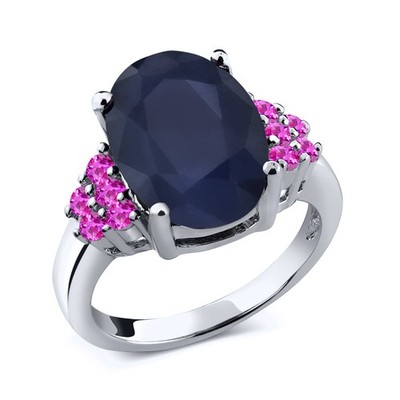 7.07 Ct Oval Blue Sapphire Pink Sapphire 925 Sterling Silver Ring