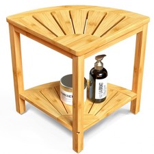 Zhuoyue Bamboo Corner Shower Stool Bench Waterproof with Storage Shelf, for S...