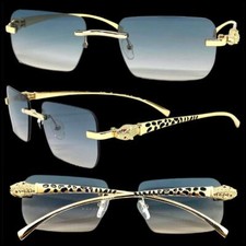 Classy Elegant Contemporary Modern Dressy SUNGLASSES Sleek Rimless Gold Frame C3