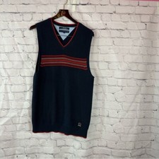 vintage tommy hilfiger sweater vest navy red men's sz medium 100 cotton