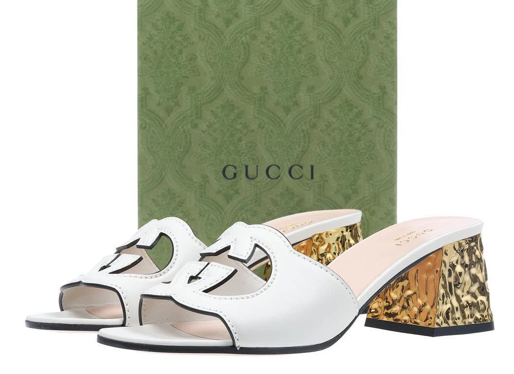 CHAUSSURES SANDALES NEUVES GUCCI CUIR BLANC CASSÉ 2,5