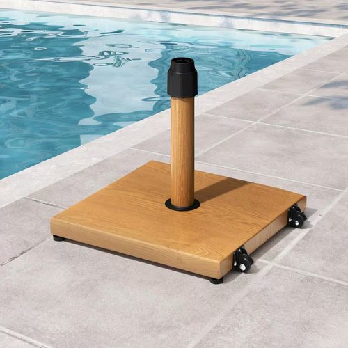 Patio Umbrella Base Heavy Duty Outdoor Patio Umbrella Base in Echo Teak with Whe - Picture 12 of 12