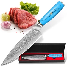 8 Inch Damascus Chef's Knife Cooking Knife VG10 Steel Natural Resin Handle Knife
