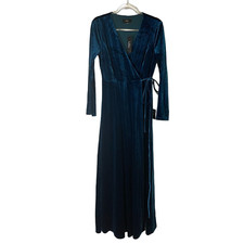 Lulus Jacinda Teal Blue Vevet Wrap Maxi Dress Women's Size Large NEW 