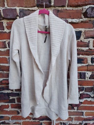 Repeat cream Cashmere Wool Belted Cardigan Sweater Size 40 Long  Sleeve Top M