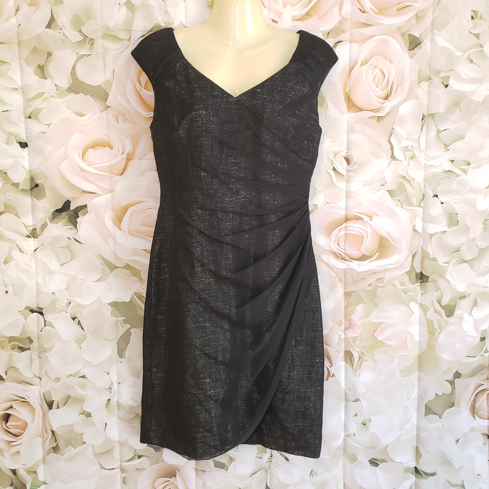 Adrianna Papell Petite Women's Dress Black Silver Size 6P Sheath