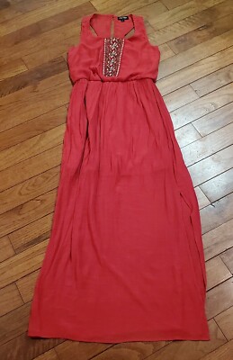 Maxi Dress Womens Racer Back Embellished Sequins Lined Red Keyhole M
