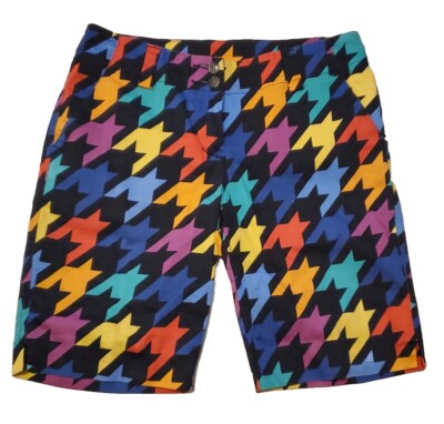 LOUDMOUTH Golf Shorts Ladies Size 4 Razzle Dazzle Houndstooth Black Multicolored